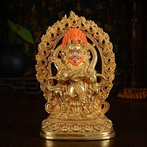 TOP GOOD HOME FAMILY TALISMAN BUDDHISM FULL GILDING GOLD-PLATED TWO ARM MAHA GALA BUDDHA STATUE