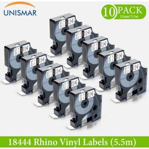 Unismar 10PK 18444 for Dymo Label Tapes Rhino IND Vinyl Label Maker 12mm Black on White for Rhino 3000 4000 5200 6000 1000 Print