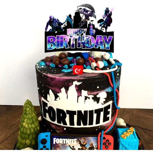 Fortnite Theme Happy Birthday Party Cake Insert for Children Birthday Game Theme Cake Insert Cards Kids Birthday Cake Decoration