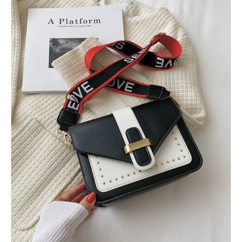 Flip ladies bag hit color messenger bag color matching small square bag wide shoulder strap female bag single shoulder bag
