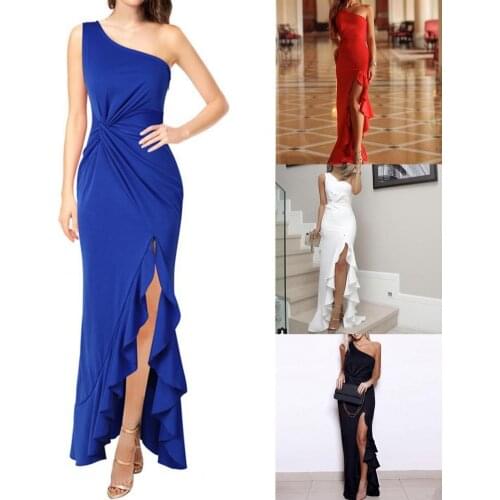 Women High Split Maxi Dresses Sexy One Shoulder Ruffles Long Dress Wedding Elegant Off Shoulder Evening Party Dresses Hot