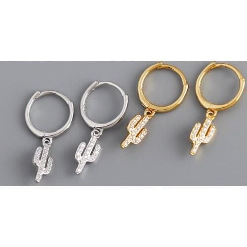 Enosola Genuine 925 Sterling Silver Pave Zircon Cactus Ear Buckle for Fashion Women Creative Luxury Bohemian Jewelry Earrings