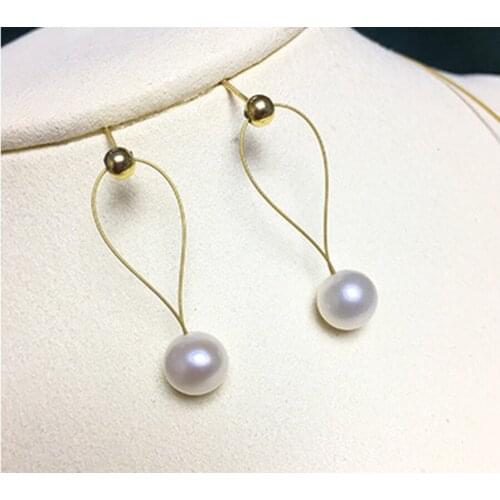 14K Gold Natural Freshwater Pearl Eardrop Freshwater Pearl Handmade Jewelry for Women Gift Coin Pearl Earrings Drop Earrings