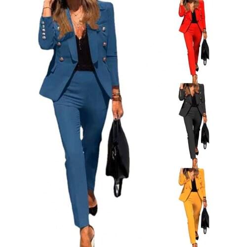 2021 Women Set Notched Full Sleeve Blazers Pencil Pants Suit Office Lady Two Piece Set Tracksuits Casual Outfits Hot Sale