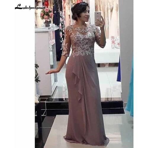 2021 Three Quarter Mermaid Lace Chiffon O Neck Mother of the Bride Groom Dresses for Weddings vestidos para madre de novia