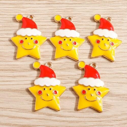 10pcs 20*26mm Christmas Hat Charms Cartoon Enamel Star Charms Pendant for Making Necklaces Earrings Keychain DIY Jewelry Finding