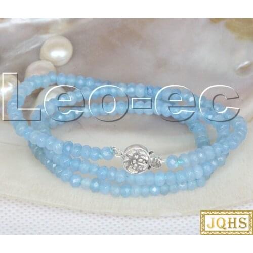 18" 2X4mm Faceted Rondelle Light Blue Aquamarine Gems Beads necklace 925s clasp v1767