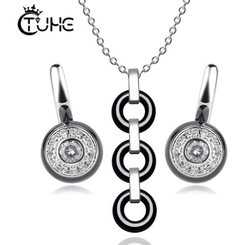 2019 New Fashion Circle Round Pendant Necklace Stud Earrings Jewelry Sets for Female Never Fade Healthy Geometric Jewelry Sets