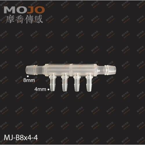 2020 Free shipping!MJ-B8X4-4(100pcs/Lots) hose connectors 8mm to 4mm six way pipe joint PP Plastic multiple pass pipe fitting