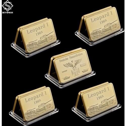5PCS German Leopard Tank Deutsche Panzerdivision Replica Gold Challenge Bars 999/1000 Reich Gold Collection
