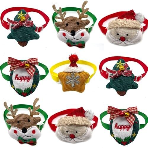50/100pcs Christmas Pet Dog Accessories Santa Claus Deer Collar for Dogs Adjustable Pet Bowtie Necktie Xmas Dog Accessories