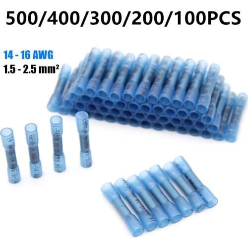 500/100PCS Heat Shrink Butt Connectors Waterproof Electrical Wire Splice Connector Cable Crimp Terminals AWG 16-14 Kit