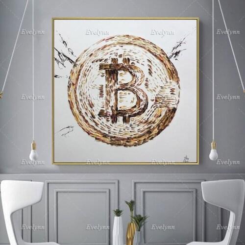 Abstract Bitcoin Oil Painting Poster and Print on Canvas Wall Art Pictures for Living Room Office Home Decoration Modern Cuadros