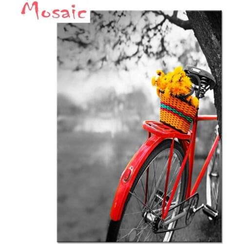 5D DIY diamond mosaic red bicycle flower full square round drill embroidery diamond picture Cross Stitch home Decoration art