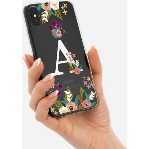 Custom Flower Wreath Frame Classy Girl Initials Alphabet Phone Case For iPhone 12 Max X XR 11 Pro Max 8 8Plus X 7 7Plus Soft TPU
