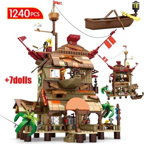 City Military Pirate Ship Soldiers Figures Bay Island Building Blocks Creator Adventure and Treasure Bricks Toys For Children