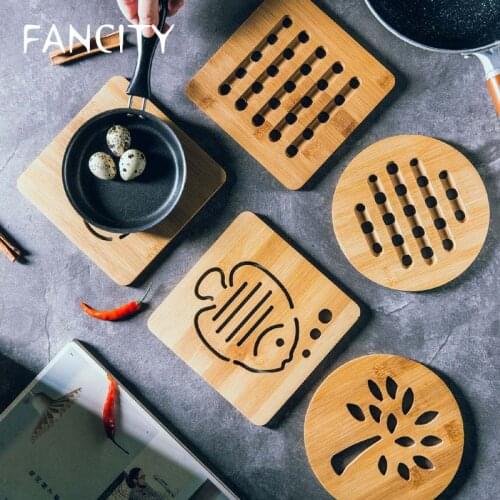 FANCITY Creative Japanese-style hollow heat-insulating wooden mats, heat-insulating coasters, small pot mats, pan mats, anti-sca