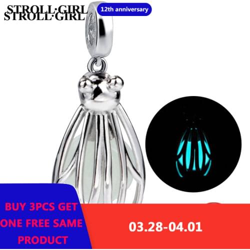 Silver 925 Firefly Glowing Animal Charms Fit European Bracelet Diy Fashion Pandent Jewelry for Women Gift
