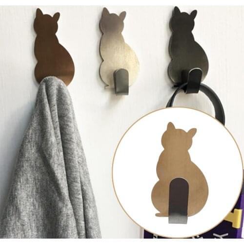 2PCS Cat Pattern Hooks Self Adhesive Rack Storage Holder Door Clothes Towel Racks Hanger Stick on Wall Hanging Home Decor