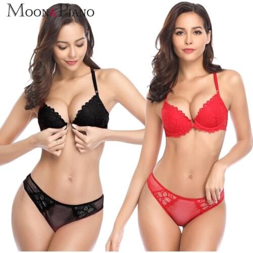 Front Deduction Bra Sets Sexy Lace Panties for Ladies 70-85A B C Cup Adjustable Fashion Cross Back Underwear Small Chest bra