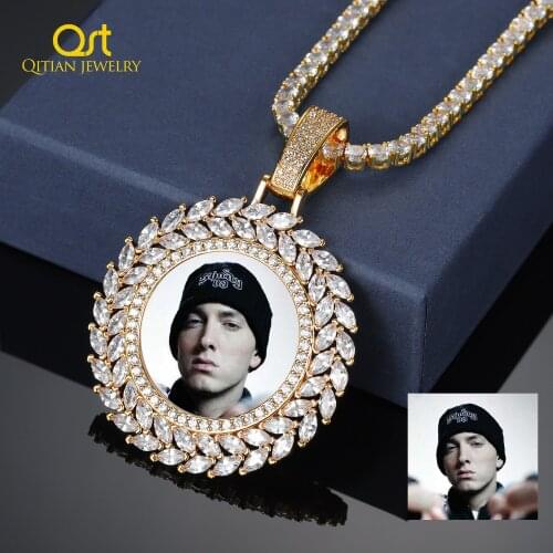 Customized Grain Custom Photo Round Medallion Solid Back Pendant Necklace With Tennis Chain Cubic Zircon Mens Hip hop Jewelry