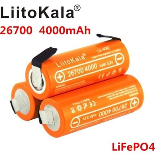 LiitoKala 3.2V Lii-40E-N 26700 LiFePO4 rechargeable battery pack 4000mah lithium cell for 24V e-bike powe +DIY Nickel sheets