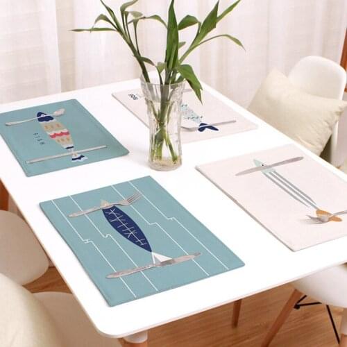 Linen Placemat Table Mat Fish Print Nordic Pads For Kitchen Dining Table Disc Pads Bowl Coasters Home Decor 44x28cm 2/4/6pcs