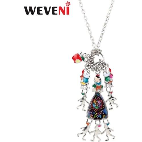 WEVENI Statement Enamel Alloy Fairy Tale Princess Necklace Pendant Anime Jewelry Gift For Women Girls Teens Party Accessories