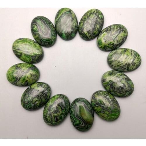 Fashion charm 25x18MM gree onyx natural stone bead for jewelry making 12Pcs/lot cab cabochon oval Ring Necklace DIY accessories