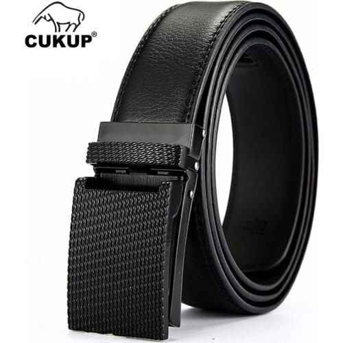 CUKUP Personality Unique Design Type Automatic Buckle Genuine Leather Belt Mens Casual Style Belts Accessories for Men NCK658
