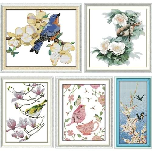 Joy Sunday Stamped Cross Stitch Kit Pretty Bird Embroidery 11CT 14CT Counted Printed Needlework Decoration Handmade Patterns Set
