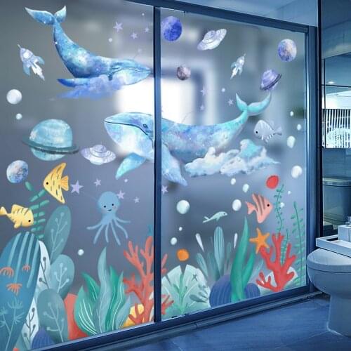 [SHIJUEHEZI] Whale Animal Wall Stickers DIY Seagrass Fish Wall Decals for Kids Bedroom Nursery Bathroom House Decoration