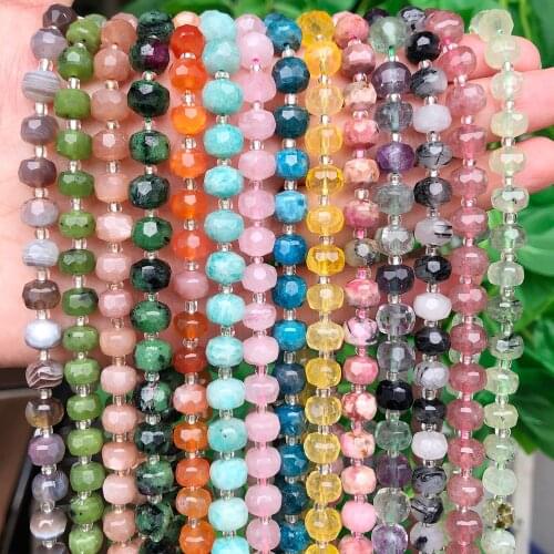 Natural Faceted Amazonite Quartz Sunstone Rose Quartz Gems Column Stone Beads for Jewelry Making DIY Bracelets Accessories 7.5