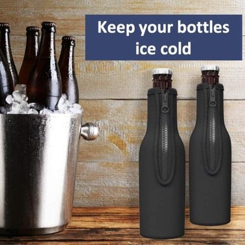 MLGB Beer Bottle Cooler Sleeves Keep Drink Cold Zip-Up Extra Thick Neoprene Insulated Sleeve Cover Black