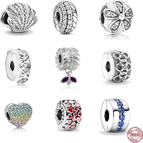 European New 2021 Shell Daisy Ribbon Clip Bead Fit Original Pandora Charms Silver 925 Bracelet DIY Jewelry Accessories C105