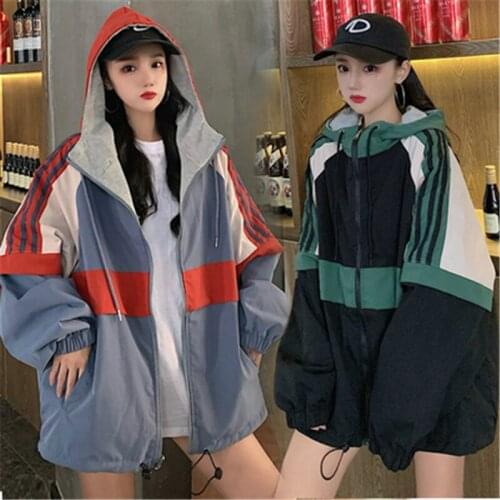 2021 Spring Autumn Fashion New Loose Large Size Hooded Two-Sided Stitching Color Baseball Uniform BF Female Jacket Trend H148