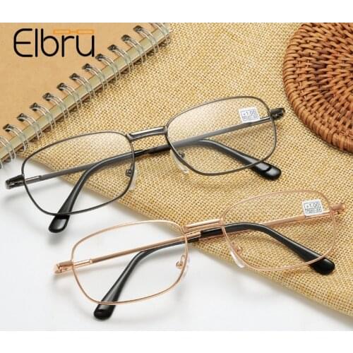 Elbru Metal Reading Glasses Square Frame Elderly Spectacles Comfortable Presbyopic Glasses Spring Glasses For Men and Women
