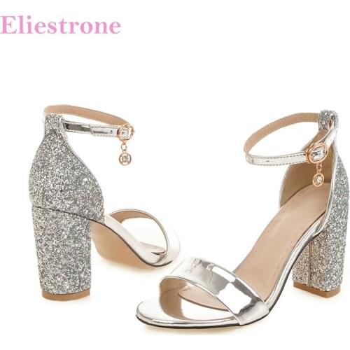 Sales Brand New Elegant Buckle Gold Women Sandals Sexy Bling High Heels Lady Dress Shoes HC259 Plus Big Size 10 43 46 48