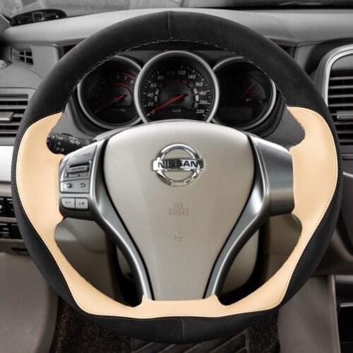 Suitable for Nissan KIcks Teana X-Trail Livina Sunny Sylphy Murano hand-stitched suede steering wheel cover leather grip cover