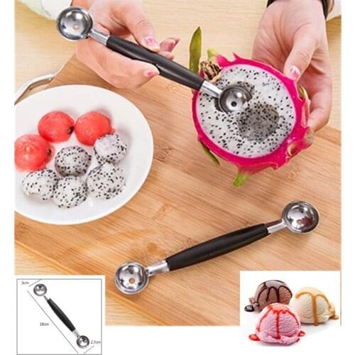 Useful Stainless Steel Melon Baller Kitchen Cut Watermelon Carving Knife Double Side Fruit Digging Spoon Ice Cream Platter Spoon