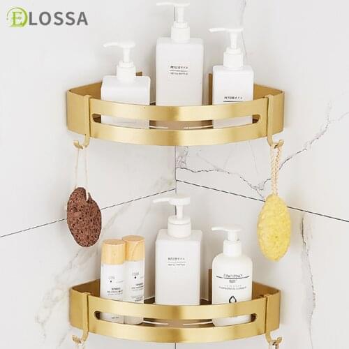 ELOSSA Aluminum Bathroom Shelf Storage Bag Shampoo Rack Shower Storage Rack Wall-Mounted Household Bathroom Accessories Set