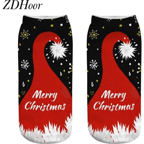 Unisex Santa Straight Socks Adults Winter Cotton Straight Christmas Socks 3D Santa Cartoon Print Reindeer Snowflake Socks