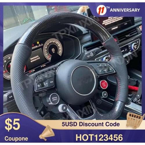 Carbon Fiber Cow Leather Car Steering Wheel and button For Audi A4/A5/Q7