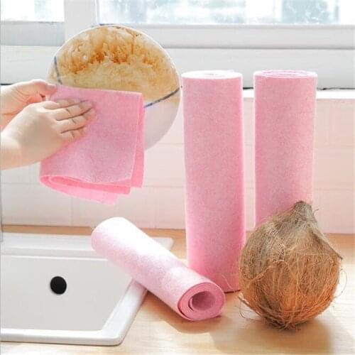 1 Roll Cleaning Cloth Anti-Grease Rags Coconut Shell Thicken High Absorbent Dishcloth Microfiber Wipe Table Towel For Kitchen