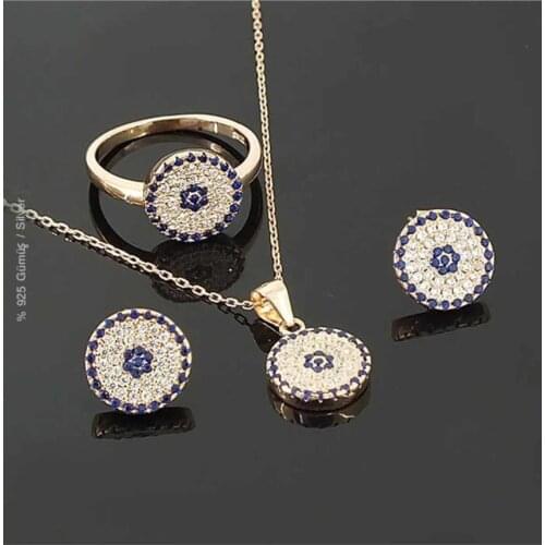 Silver Zircon Evil Eye Triple Set Jewelry Outlet Rose Plated