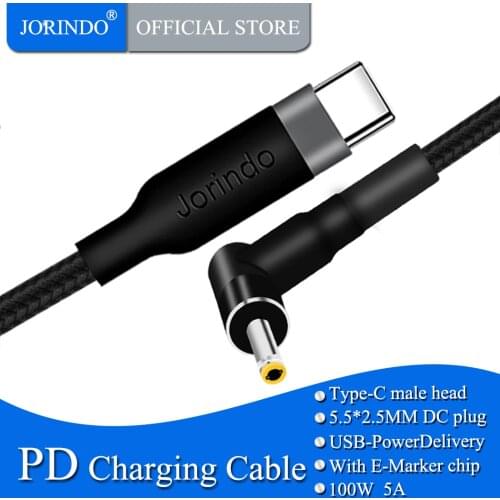 JORINDO Type-C male plug to DC5.5*2.5MM male plug Fast charging power cable for laptop，USB-C to DC5525 ，100W,5A