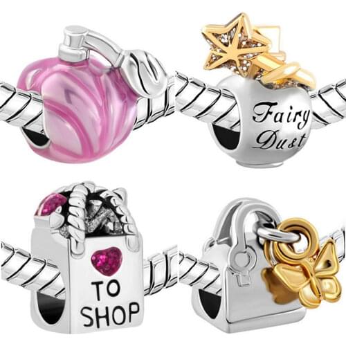 Slide charm free shipping DIY beads Womens favorite perfume bottle bag charm beads fit Pandora bracelet necklace