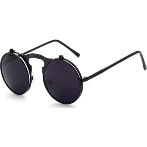 Seemfly Steampunk Flip Sunglasses Men Driving Round Fashion Sun Glasses Brand Designer Vintage Glasses Spectacles Women UV400