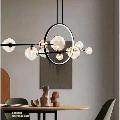 Modern Led Pendant Light Round Ring Black Long Pole Dining Room Hanging Light Warm/Cold White Kitchen Suspension Pendant Lamp