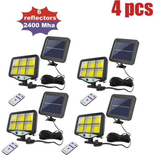 4pcs Solar Powered Street Waterproof Wall Light Motion Sensor Garden indoor deck Security Lamp remote 3 modes seperable 5M cable